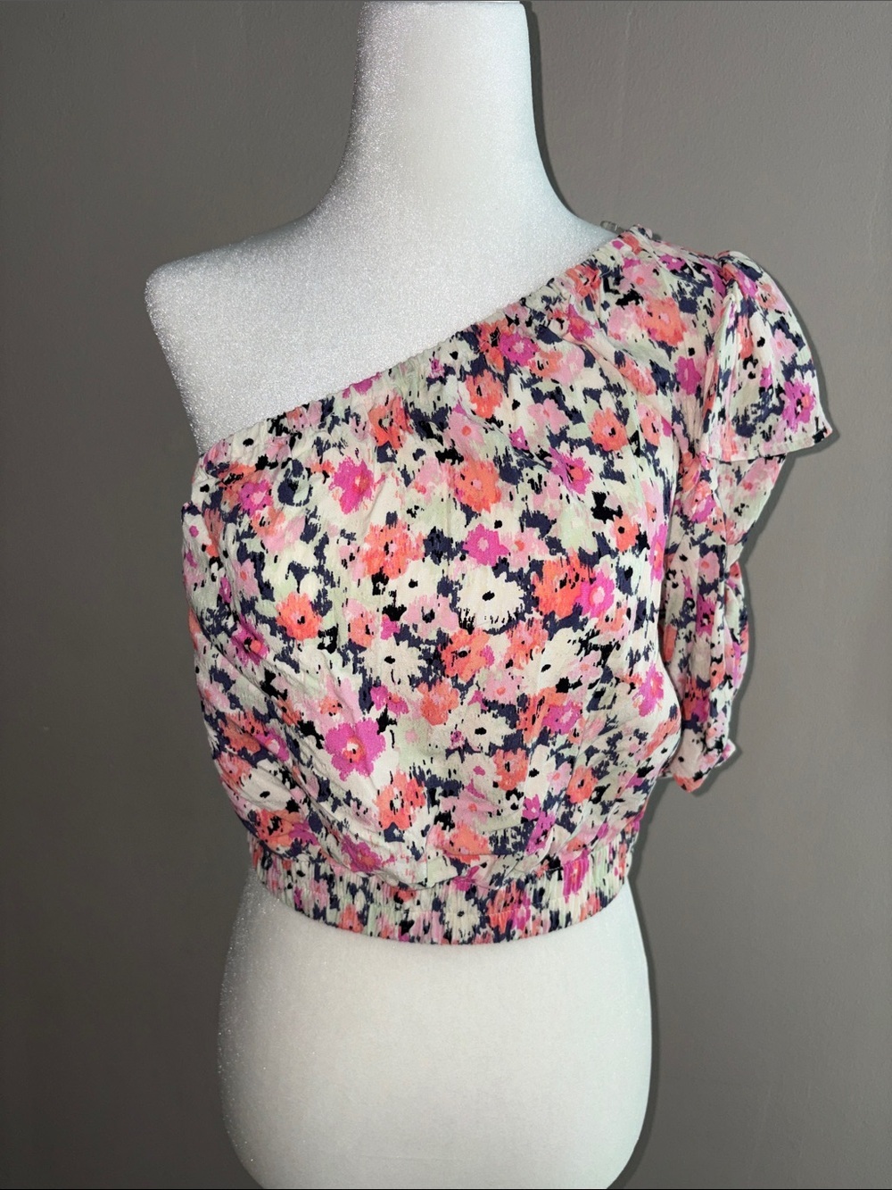 One-Shoulder Floral Crop Top - Pink Floral
